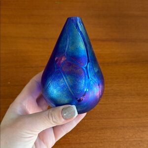 Mount St Helens Volcanic Ash MSH Glass Blue Iridescent Studio Art Oil Lamp 1991